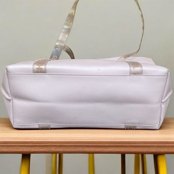 Michael Kors Cream/Beige/Blush Pink Logo Handle Tote Bag w/Logo Bag Charm - Picture 4 of 14